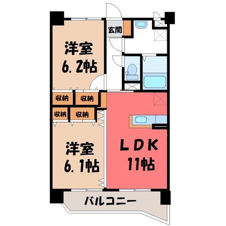 宇都宮大学陽東キャンパス駅 徒歩44分 6階の物件間取画像